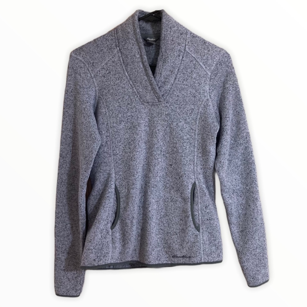 Eddie Bauer Fleece V-Neck Pullover Blue Gray